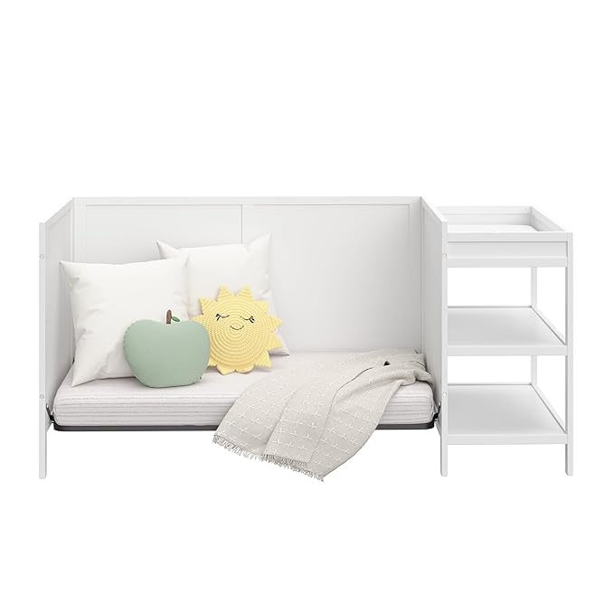 Graco Theo 5-in-1 Convertible Crib & Changer (White) GREENGUARD Gold Certified, Converts to Daybed, Toddler Bed, Full Size Bed, Fits Standard Full-Size Crib Mattress, Adjustable Mattress Height