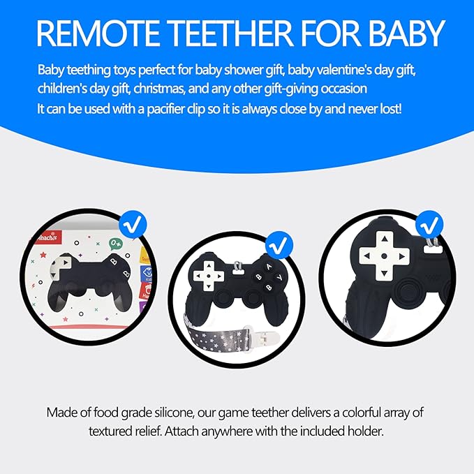 Cool Remote Game Control Teething Toy for Babies 0-6 6-12 Months,Game Controller Teether for Gamer Parents,Baby's First Valentines Day Gifts,Silicone Remote Chew Toys(Black