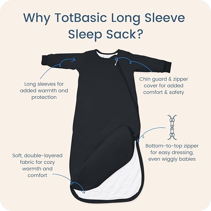Baby Sleep Sack Long Sleeve Wearable Blanket 1.0 TOG, Premium Soft Infants Sleeping Bags with 2-way Zippers