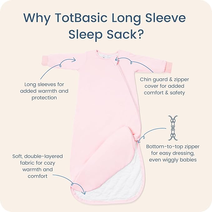 Baby Sleep Sack Long Sleeve Wearable Blanket 1.0 TOG, Premium Soft Infants Sleeping Bags with 2-way Zippers