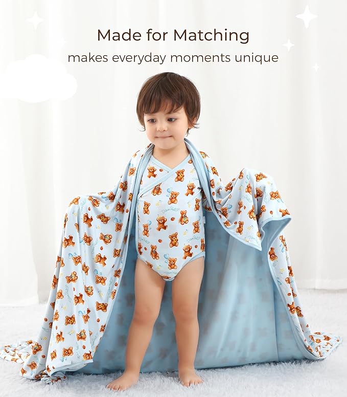 Premium Baby Blanket, Stretchy Quilt for Kid, Soft Crib Bedding for Newborn Baby and Toddler, Nursery Blanket for Boys and Girls, Viscose Made from Bamboo 50'' x 50'' Bear