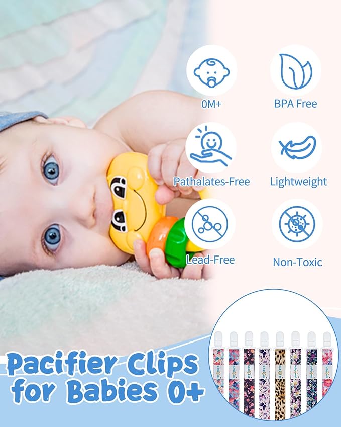 Babygoal Flower Pacifier Clips, 8 Pack Binky Paci Holder Clips for Baby Boys and Girls Fits for Most Pacifier, Binkie Styles & Baby Teethers & Toys and Gift 8PS51-B