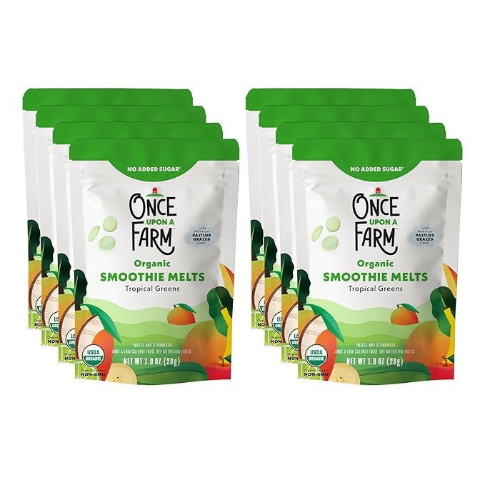 Once Upon A Farm Organic Smoothie Melts, Tropical Greens, No Added Sugar, Kosher, USDA Certified Organic, Non-GMO, 1 Ounce (Pack of 8)