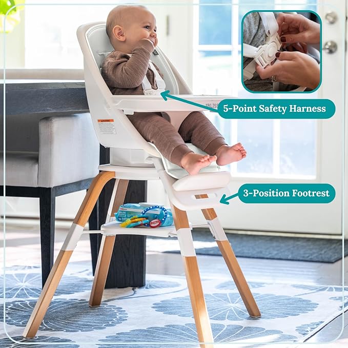 Turn-A-Tot High Chair for Babies and Toddlers, 2 in 1 Wooden Portable Baby Feeder or Adjustable Child's Seat with 360 Degree Swivel, Removable Tray, and Pad (Cream)