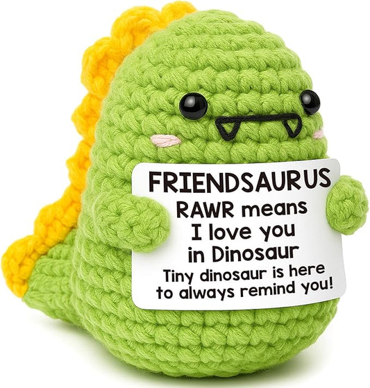 Mini Friends Gift for Women Friend Birthday Gifts I Love You Friendsaurus Handmade Positive Crochet Dinosaur for Friendship Emotional Inspirational Chrismas Thank You Gifts for Bestie Best Friend BFF