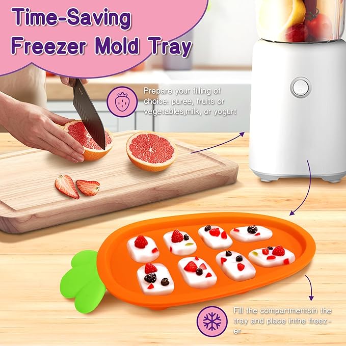 Baby Fruit Feeder with Ice Tray, BPA-Free Silicone Teether & Infant Feeding Set for 3-24 Months, Leak-Proof, Ergonomic Handle – Perfect for Puree, Yogurt & Frozen Snacks(Pink Yellow)