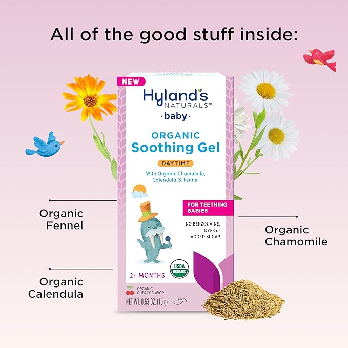 Hyland's Baby Organic Day Oral Soothing Gel, with Chamomile, Calendula, and Fennel, Cooling Gel for Oral Discomfort, Easy-to-Apply, Ages 2 Months and Up, 0.53 Ounce