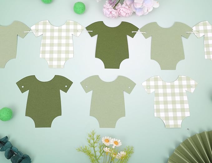 Green Bodysuit Banner - Green Gingham Banner,Baby Shower Decoration,Green Baby Shower Bunting,Girl Boy Baby Shower Decor (green)