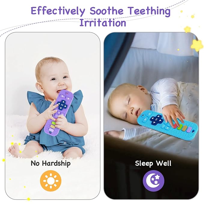 Hooku 2 Pack Remote Teether for Baby, Silicone Teethers for Babies 6-12 Months, Baby Teething Toys for Babies 0-6 Months, Sensory Toys for Babies, Toddler Infant Newborn Toys Baby Gifts for Boys Girls