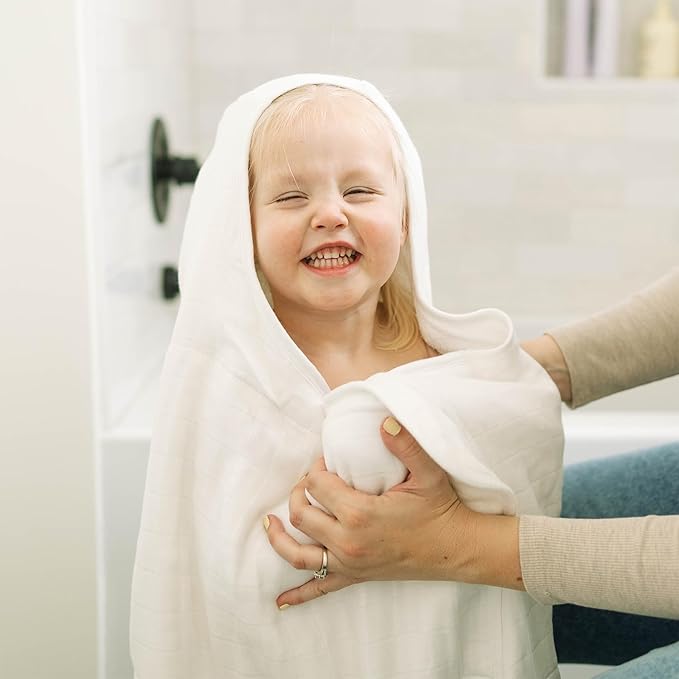 Little Unicorn Premium Hooded Bath Towel| Absorbent Cotton & Terry Blend | Larger Size, 1-6 Years (White)