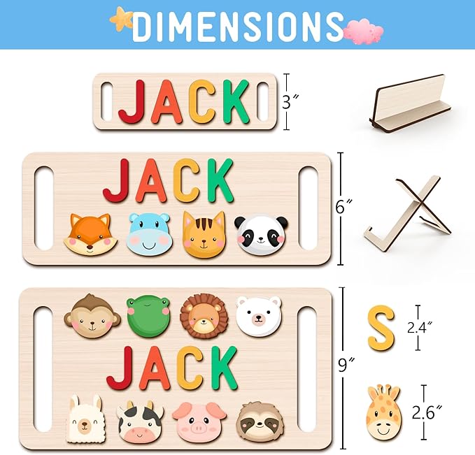 Name Puzzle for Kids Personalized, Custom Baby Gifts with Engraved Text on The Back, Personalized Name Puzzles for Toddlers 1-3 with Pegs, 1st Birthday Gifts for Boys & Girls Kid Toys