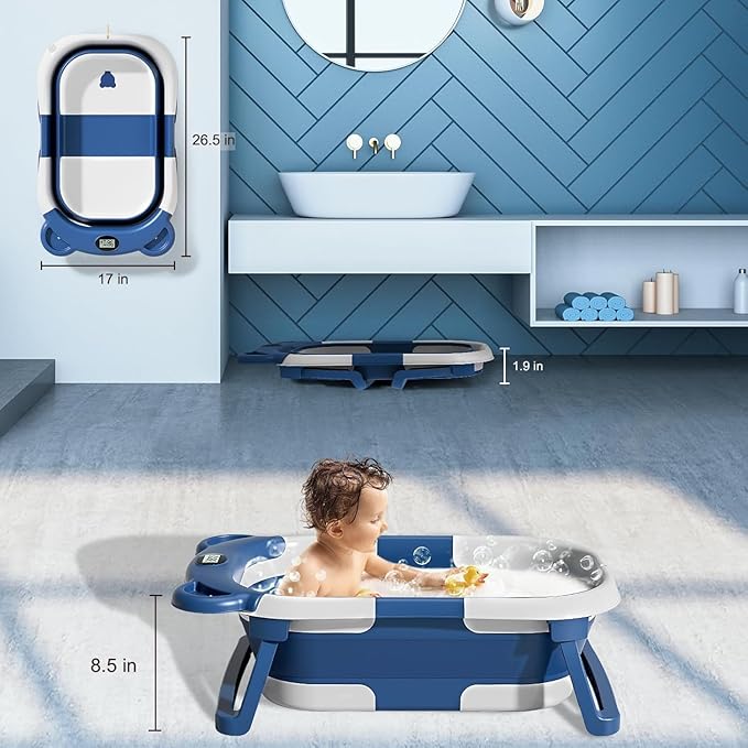 TPN Collapsible Baby Bathtub, Baby Bath Tub with Soft Cushion & Real-Time Thermometer, Baby Bathtub Infant to Toddler Tub (0-36 Months), Portable Newborn Travel Bath tub