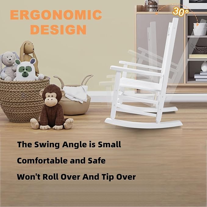 Kids Rocking Chair for Toddlers and Children Comfy Recliner Wooden Rocker for Baby Girls Outdoor Lounge Chair for Kids Age 6-10 Indoor Christmas Gift White
