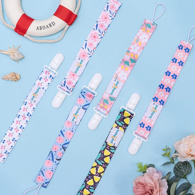 Babygoal Floral Pacifier Clips, 6 Pack Binky Paci Holder and Leash for Boys and Girls Fits for Most Pacifier, Binkie Styles & Baby Teethers & Toys and Gift 6PB12