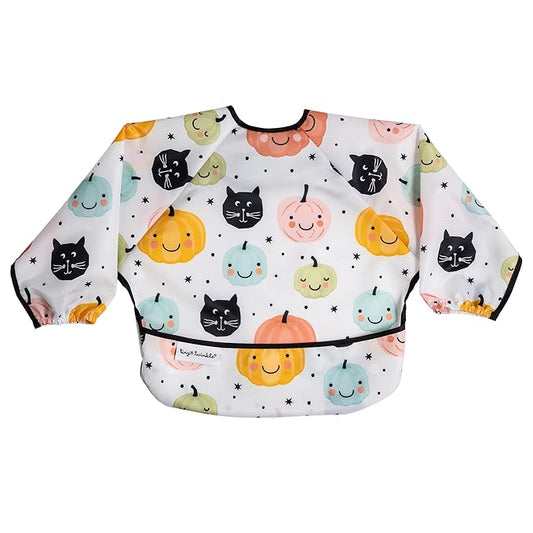 Tiny Twinkle Mess Proof Baby Bib,Waterproof Smock Baby Bib for Eating,Machine Washable Long Sleeve Bib,Baby Led Weaning,Toddler Bib,BLW Supplies(Pumpkins, Small 6-24 Months)