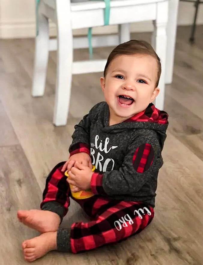 Fommy Newborn Baby Boy Clothes Plaid Letter Print Long Sleeve Hoodies + Long Pants 2PCS Fall Winter Outfits Set