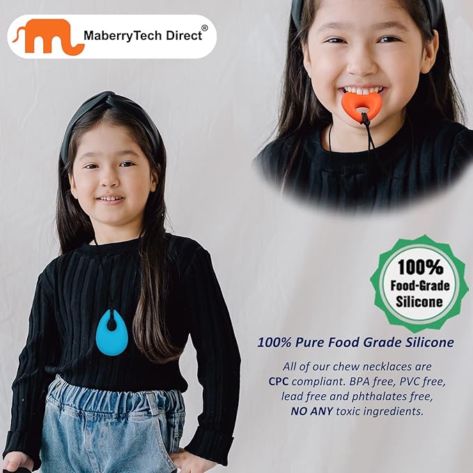 Chew Necklace for Sensory Kids and Adults, 4 Pcs Food-Grade Silicone Chew Toys for Boys Girls with ADHD/Autism/SPD/Anxiety, Durable Chewy Necklace Sensory Reduce Chewing Fidgeting - BPA Free