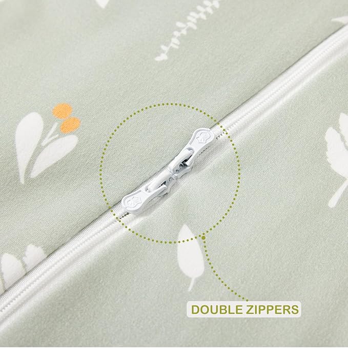 Super Soft 0.5 TOG Sleep Sack with Legs, 100% Organic Cotton Side Open Lightweight Toddler Sleep Sack with Feet, Foliage, Size M