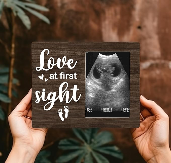 Love at First Sight Picture Frame, Ultrasound Photo Frame Gifts for Expecting Mom, Dad, Baby Sonogram Wodden Frame, 4x6 inch Photo