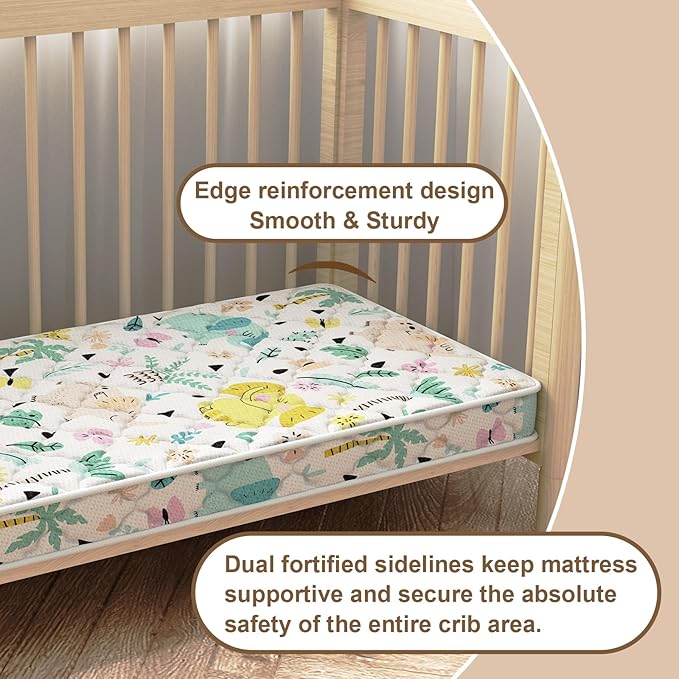 5" Crib & Toddler Mattress, 52x27.5 Breathable Knitted Fabric Cover, CertiPUR-US Certified Foam, Edge Reinforcement, Fits Standard Size Crib and Toddler Bed, Elephant