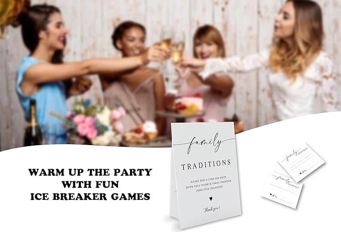 Minimalism Theme Favorite Family Traditions Baby Shower Games Set(1 Sign and 20 Cards), Games for Baby Shower, Wedding Shower, Bridal Shower, Game Night, Gender Reveal Party, Family Day Decorations 08