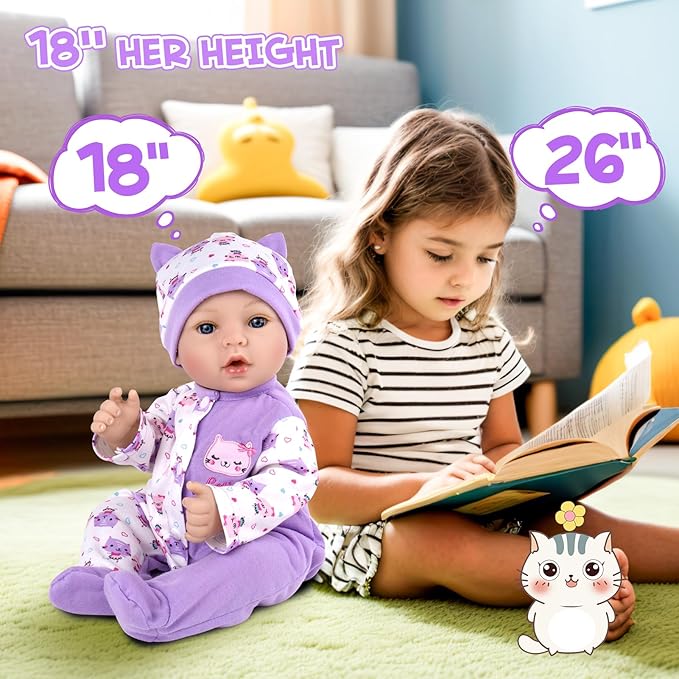 Aori Lifelike Reborn Baby Dolls Girl - Realistic 18-Inch Newborn Baby Doll That Look Real, Nice Gift Set for Kids, Parents-to-be, Grandparents