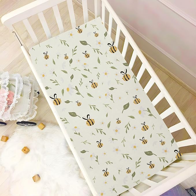 Baby Crib Sheets Bee Honey Crib Sheets for Boys Girls,Neutral Bassinet Toddler Bed Play Sheets Breathable Soft and Portable 52 * 28 * 9in