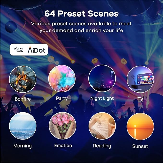 Linkind Smart Light Bulbs with Remote Control, Smart Bulb That Work with Alexa & Google Home, LED Light Bulbs Color Changing 64 Preset Scenes, A19 E26 2.4Ghz WiFi Light Bulbs Dimmable 60W 800lm 6 Pack