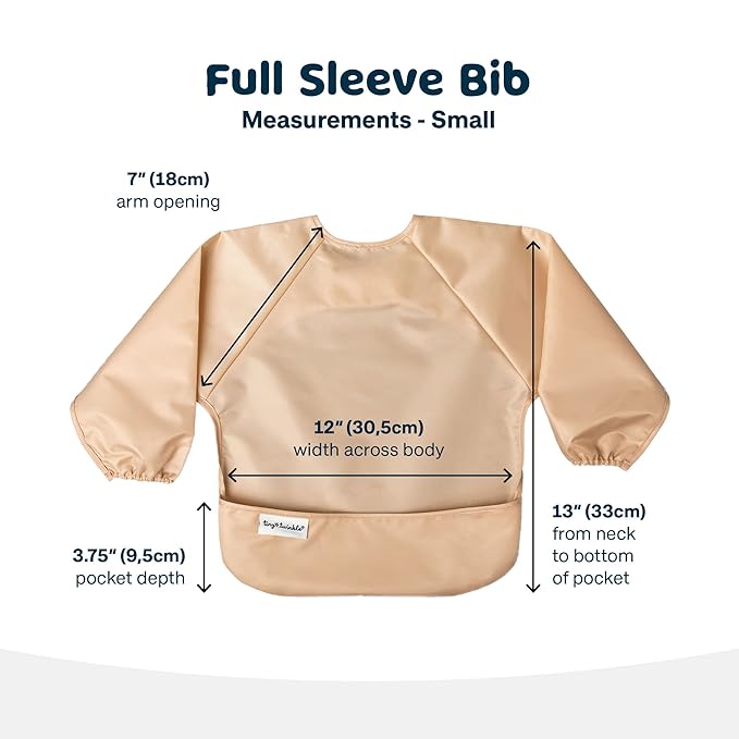 Tiny Twinkle Mess Proof Baby Bibs, 2pk Waterproof Smock Baby Bibs for Eating, Machine Washable Long Sleeve Bibs, Baby Led Weaning, Toddler Bibs, BLW Supplies (Sand Cinnamon, Large 2-4 Years)