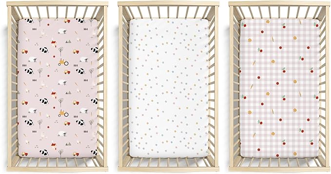 Little Grape Land Toddler Sheets 3 Pack – Baby Crib Sheets Fitted for Boys Girls, Standard Size 28x52‘’ Crib Mattress, Super Soft Breathable Washable Microfiber Pink Sheep