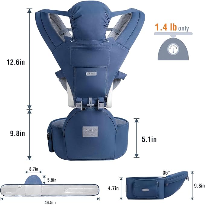 Baby Carrier Newborn to Toddler, YIYUNBEBE Adjustable Detachable Baby Carrier with Hip Seat, All Seasons Baby Holder Carrier for Dad Mom, Blue