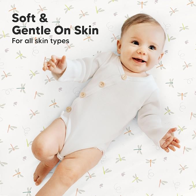 2-Pack Mini Crib Sheets Fitted - 38x26 Pack N Play Sheets for Pack and Play Mattress, Organic Cotton, Soft & Breathable Playard Bedding, Neutral Mini Toddler Bed Cover for Boys, Girls (Meadow)