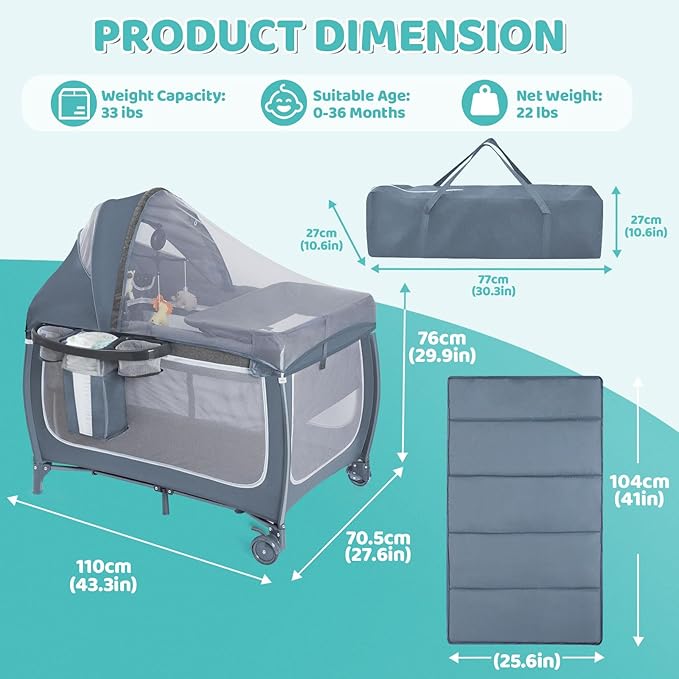 SIMPLGIRL Bedside Bassinet for Baby, 4 in 1 Pack n Play Bassinet Bedside Sleeper Baby Crib with Mosquito Net,Toys & Music Box, Mattress, Foldable Playard for Newborn to Toddles