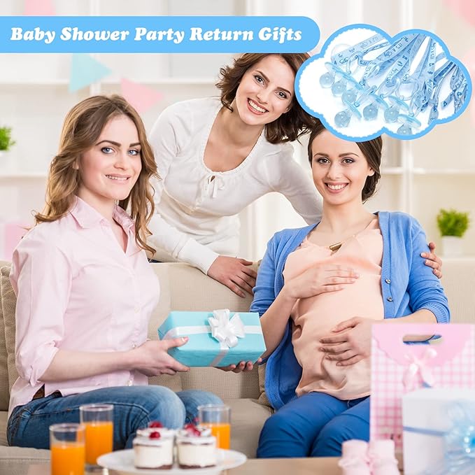 Chengu 100 Pcs Baby Shower Pacifiers Necklace, Acrylic Pacifiers Necklace Party Favors for Girls Boys Baby Shower Party Decorations Table Scatter(Blue)
