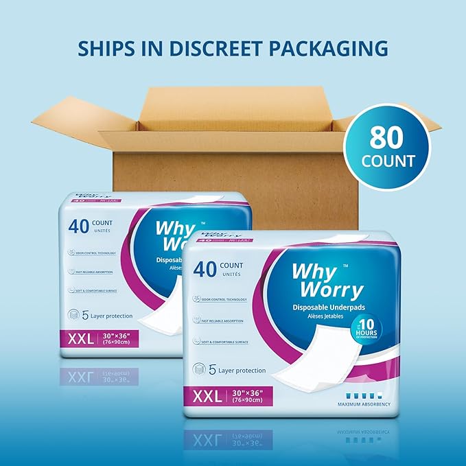 WhyWorry Extra Large Disposable Bed Pads 30" x 36", Super Absorbent Leakproof Incontinence Underpads for Surface Protection, Thick Quilted Chucks Pee Pads for Adults and Babies, 40 Count