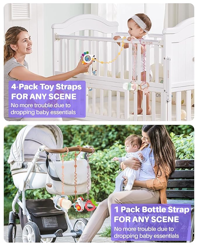 Toy Straps for Baby, 5pcs Adjustable Toy Holder for Stroller Accessories, Silicone Tether Pacifier Clip, No Throw Travel Essential Leash for High Chair, Car Seat (Gril-5 Pack)