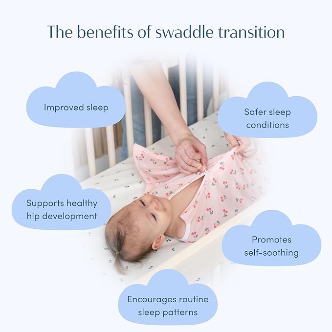 SleepingBaby Zipadee-Zip Transition Swaddle - Cozy Baby Swaddle Blanket with Zipper Convenience - Roomy Wearable Blanket for Easy Diaper Changes - Cherries, Small (4-8 Month)
