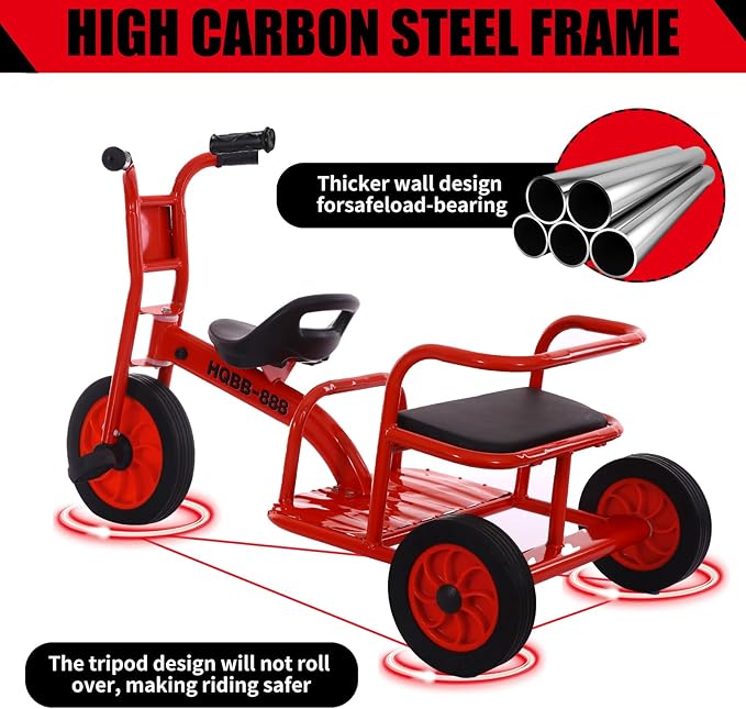 Kids Tricycle for Riders Ages 3-5 Preschool Playground Kids Tricycles, Daycare Toddler Tandem Trike,Children Tandem Bike, Outdoor Playground Equipment Trike