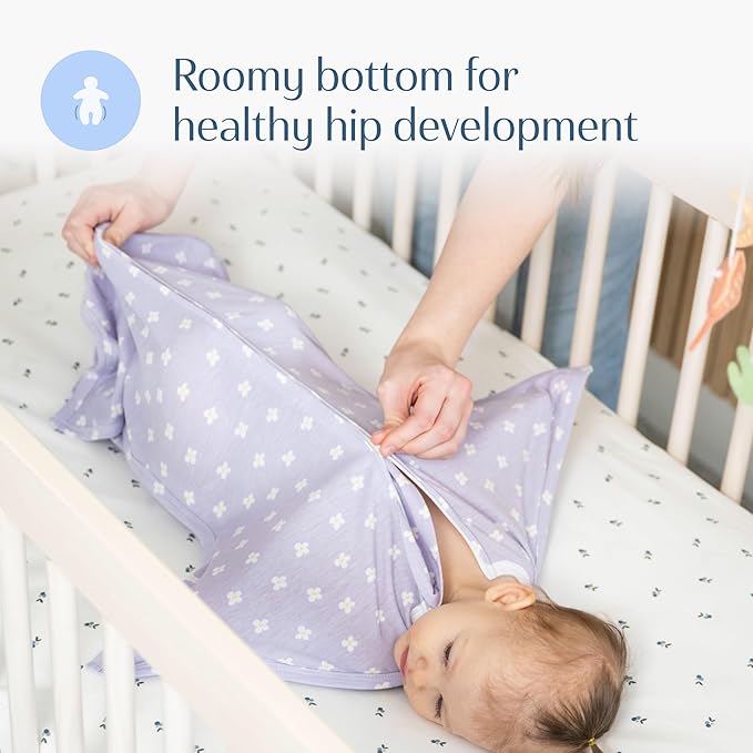 SleepingBaby Zipadee-Zip Transition Swaddle - Cozy Baby Swaddle Blanket with Zipper Convenience - Roomy Wearable Blanket for Easy Diaper Changes - Paperwhite Flowers, Medium (6-12 Month)