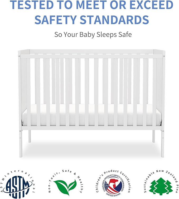 Baby Crib 5-in-1 Convertible, Wooden Nursery Cribs Converts to Toddler Bed, Daybed and Full Size Bed, 3 Adjustable Base, Non-Toxic Finish (White)