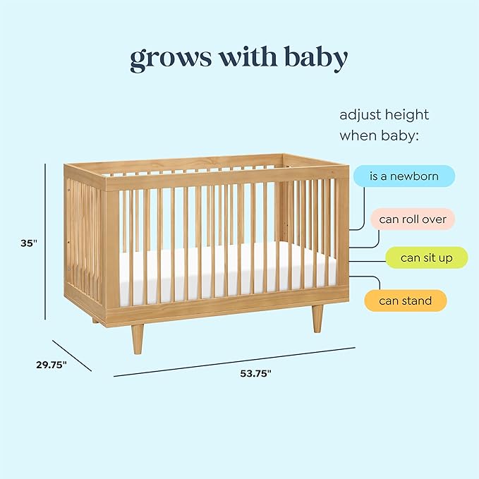 DaVinci Marley 3-in-1 Convertible Baby Crib - GREENGUARD Gold Certified Convertible Crib to Toddler Bed and Daybed - Wooden Baby Bed with 4 Adjustable Mattress Heights - Easy to Assemble - Honey