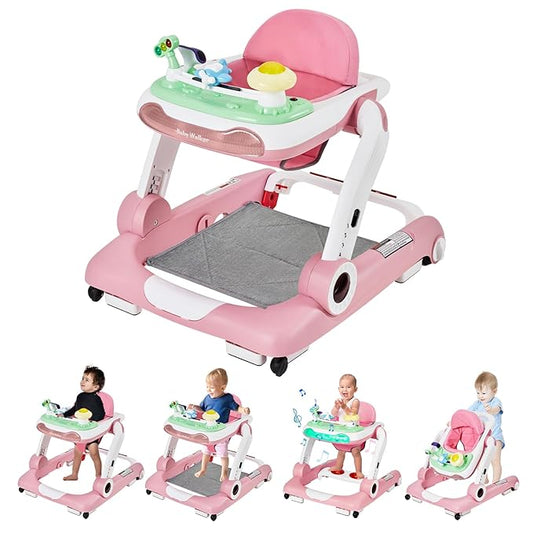 Music and Lights Baby Walker with Wheels,5-in-1 Baby Activity Center with Removable Toys and Music Bouncer,Adjustable Height Baby Walkers for Boys Girls Babies 6-18 Months
