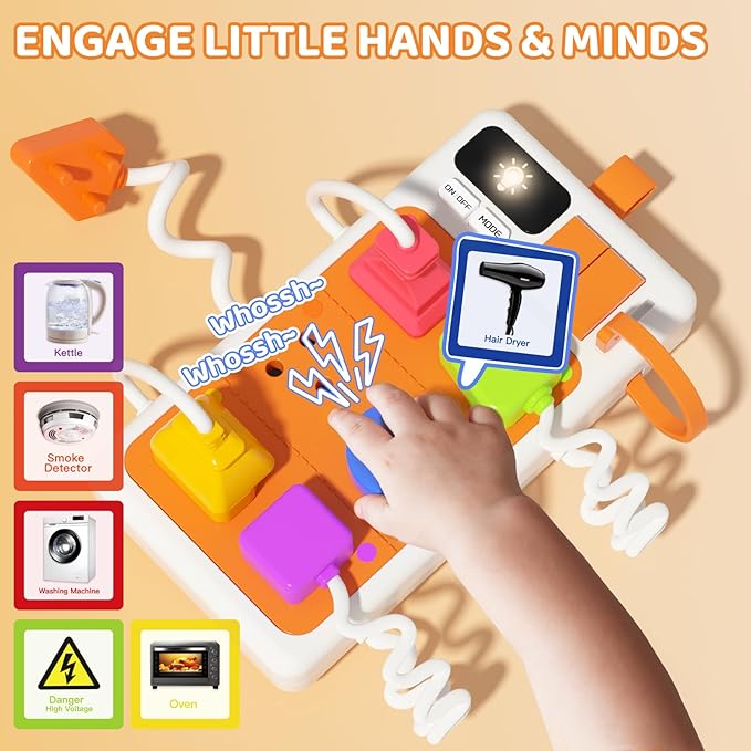 Montessori Toddler Busy Board, Travel Toys for Toddlers Boys and Girls, Sensory Board Educational Toy, Montessori Toys for 2 Year Old