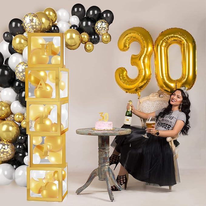 Ledido Gold Transparent Balloon Boxes With 78 Letters, Baby Boxes with Letters for Baby Shower Clear Letter Boxes for Party Graduation Wedding Birthday Baby Shower Decorations 5 PCS