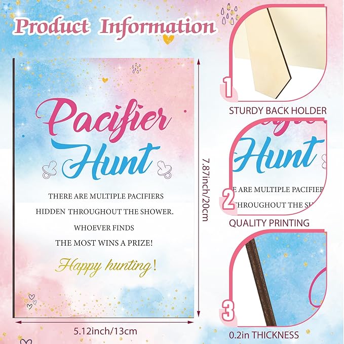 Thyle 51 Pcs Pacifier Hunt Baby Shower Games Include Hunt Sign and 50 Acrylic Pacifiers for Baby Shower Game Decoration Gift Sets Gender Reveal Party Decor(Gender Reveal)