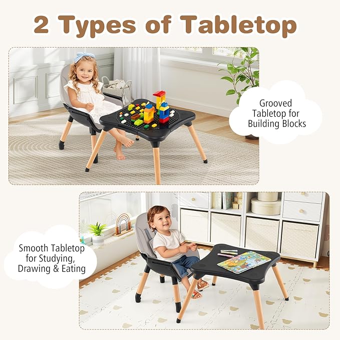 BABY JOY 6 in 1 High Chair, Convertible High Chairs for Babies and Toddlers/Booster Seat/Table and Chair Set, Infant Wooden Highchair w/ 5-Point Harness, 4-Position Removable Tray & PU Cushion (Black)