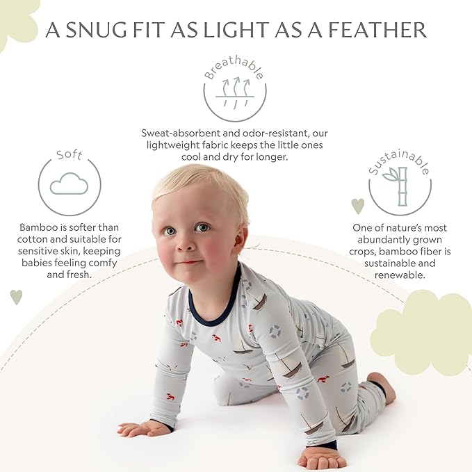 Toddler Pajamas – 95% Bamboo Viscose, 5% Spandex – Soft, Breathable Long-Sleeve Pajama Set for Kids, Sleepwear, Imported