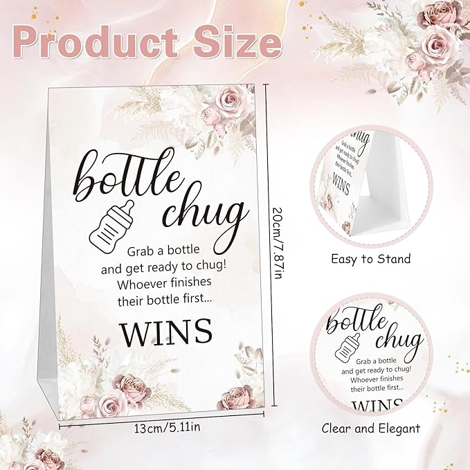 TrelaCo Cool Baby Shower Games Sets 12 Pcs Feeding Bottles with 1 Bottle Chug Sign for Gender Reveal Baby Shower Party Favors Decoration Games(Boho,Brown)