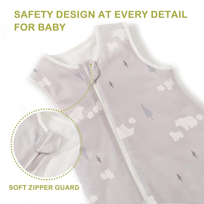 Super Soft Winter 2.5 TOG Sleep Sack with Feet, 100% Organic Cotton Warm Toddler Sleeping Sack with Legs, Bear, Size M