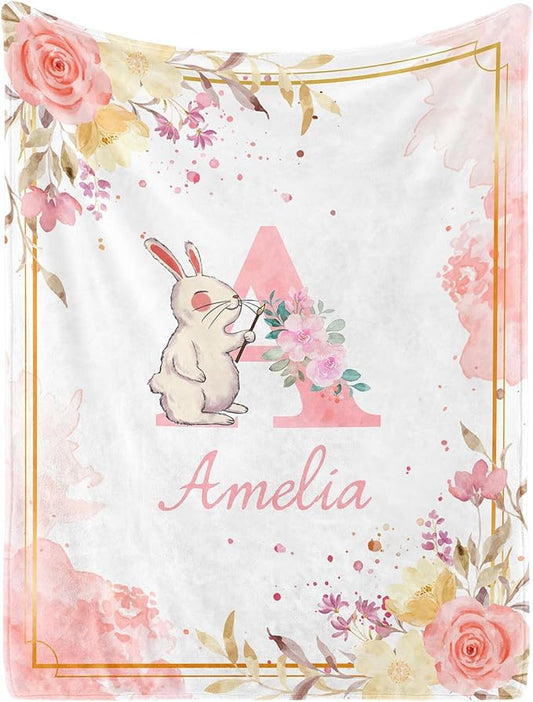 Personalized Baby Blanket with Name - Printed in USA,Custom Baby Blanket for Kids Soft Flanne Blankets in Easter Personalized Baby Gifts for Infant Newborn Shower (Pink)